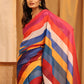 Multicolor Silk Blend Printed Striped Saree with Unstitched Blouse - Hiral Fashion | Swadesiicart