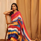 Multicolor Silk Blend Printed Striped Saree with Unstitched Blouse - Hiral Fashion | Swadesiicart