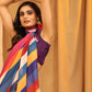 Multicolor Silk Blend Printed Striped Saree with Unstitched Blouse - Hiral Fashion | Swadesiicart