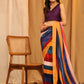 Multicolor Silk Blend Printed Striped Saree with Unstitched Blouse - Hiral Fashion | Swadesiicart