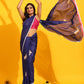 Navy Blue Silk Blend Printed Kalamkari Saree with Unstitched Blouse - Hiral Fashion | Swadesiicart