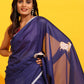 Navy Blue Silk Blend Printed Kalamkari Saree with Unstitched Blouse - Hiral Fashion | Swadesiicart