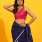 Navy Blue Silk Blend Printed Kalamkari Saree with Unstitched Blouse - Hiral Fashion | Swadesiicart