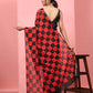 Red Silk Blend Printed Striped Saree with Unstitched Blouse - Hiral Fashion | Swadesiicart