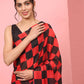 Red Silk Blend Printed Striped Saree with Unstitched Blouse - Hiral Fashion | Swadesiicart