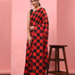 Red Silk Blend Printed Striped Saree with Unstitched Blouse - Hiral Fashion | Swadesiicart