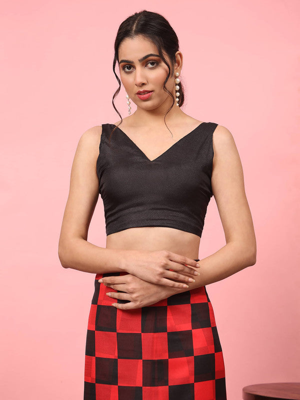Red Silk Blend Printed Striped Saree with Unstitched Blouse - Hiral Fashion | Swadesiicart