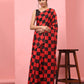 Red Silk Blend Printed Striped Saree with Unstitched Blouse - Hiral Fashion | Swadesiicart