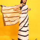White Silk Blend Printed Striped Saree with Unstitched Blouse - Hiral Fashion | Swadesiicart