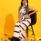 White Silk Blend Printed Striped Saree with Unstitched Blouse - Hiral Fashion | Swadesiicart
