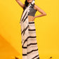 White Silk Blend Printed Striped Saree with Unstitched Blouse - Hiral Fashion | Swadesiicart