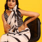 White Silk Blend Printed Striped Saree with Unstitched Blouse - Hiral Fashion | Swadesiicart