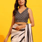 White Silk Blend Printed Striped Saree with Unstitched Blouse - Hiral Fashion | Swadesiicart
