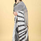 Black Cotton Blend Printed Striped Saree with Unstitched Blouse - Hiral Fashion | Swadesiicart