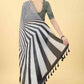 Black Cotton Blend Printed Striped Saree with Unstitched Blouse - Hiral Fashion | Swadesiicart