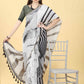 Black Cotton Blend Printed Striped Saree with Unstitched Blouse - Hiral Fashion | Swadesiicart