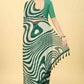 Green Cotton Blend Printed Striped Saree with Unstitched Blouse - Hiral Fashion | Swadesiicart