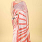 Red Cotton Blend Printed Striped Saree with Unstitched Blouse - Hiral Fashion | Swadesiicart