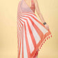 Red Cotton Blend Printed Striped Saree with Unstitched Blouse - Hiral Fashion | Swadesiicart