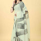White Cotton Blend Printed Striped Saree with Unstitched Blouse - Hiral Fashion | Swadesiicart
