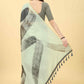 White Cotton Blend Printed Striped Saree with Unstitched Blouse - Hiral Fashion | Swadesiicart