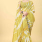 Yellow Cotton Blend Printed Striped Saree with Unstitched Blouse - Hiral Fashion | Swadesiicart