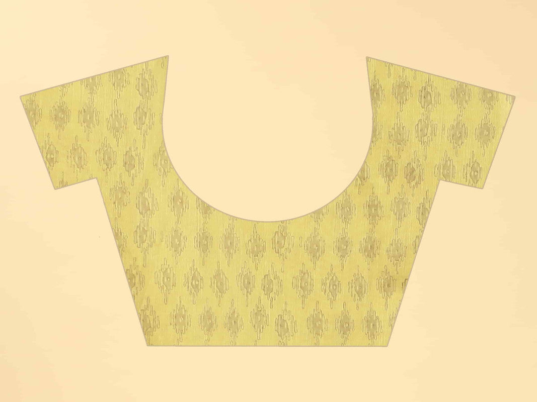 Yellow Cotton Blend Printed Striped Saree with Unstitched Blouse - Hiral Fashion | Swadesiicart