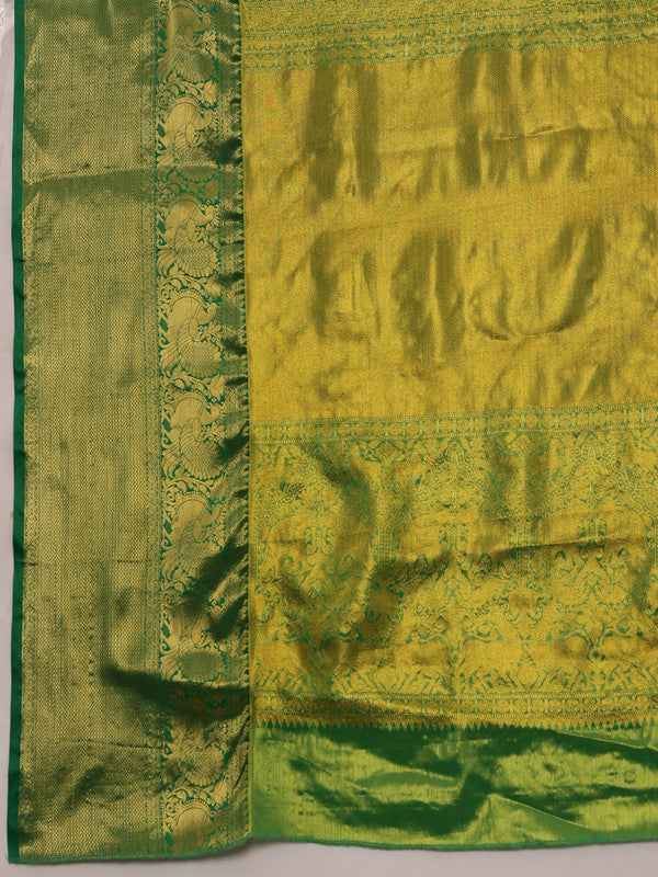 Green Pure Silk Woven Zari Design Ethnic Motifs Saree with Unstitched Blouse - Hiral Fashion | Swadesiicart