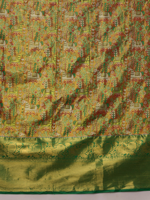 Green Pure Silk Woven Zari Design Ethnic Motifs Saree with Unstitched Blouse - Hiral Fashion | Swadesiicart