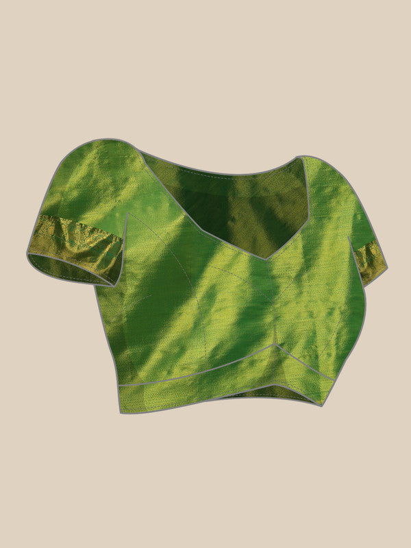 Green Pure Silk Woven Zari Design Ethnic Motifs Saree with Unstitched Blouse - Hiral Fashion | Swadesiicart