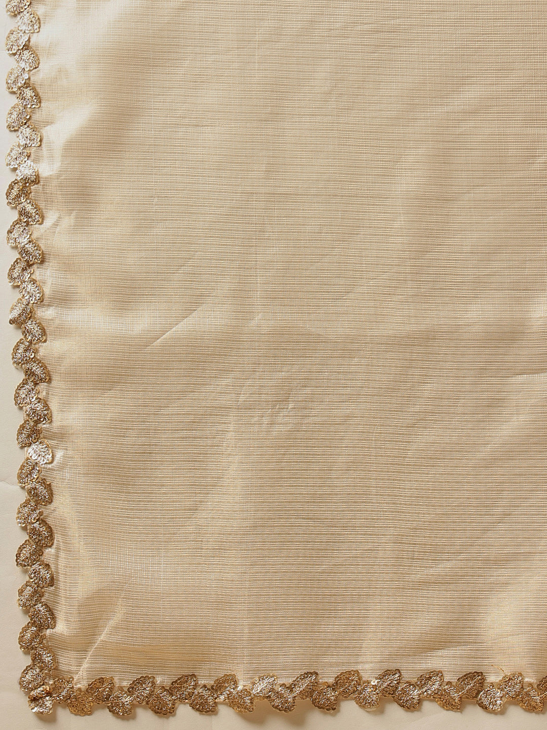Hiral Fashion Beige Gota Patti Muga Silk Solid Lace Work Saree | Swadesiicart
