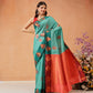 Hiral Fashion Turquoise Blue Banarasi Silk Floral Woven Design Saree | Swadesiicart