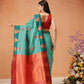 Hiral Fashion Turquoise Blue Banarasi Silk Floral Woven Design Saree | Swadesiicart