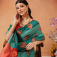 Hiral Fashion Turquoise Blue Banarasi Silk Floral Woven Design Saree | Swadesiicart