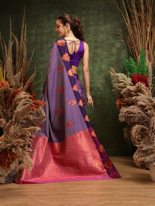 Hiral Fashion Lavender Banarasi Silk Floral Woven Design Saree | Swadesiicart