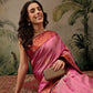 Hiral Fashion Pink Banarasi Silk Floral Woven Design Saree | Swadesiicart