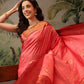 Hiral Fashion Peach Banarasi Silk Floral Woven Design Saree | Swadesiicart