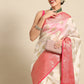 White Silk Blend Woven Zari Design Floral Saree with Unstitched Blouse - Hiral Fashion | Swadesiicart