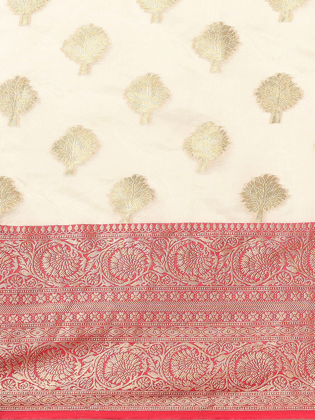 White Silk Blend Woven Zari Design Floral Saree with Unstitched Blouse - Hiral Fashion | Swadesiicart