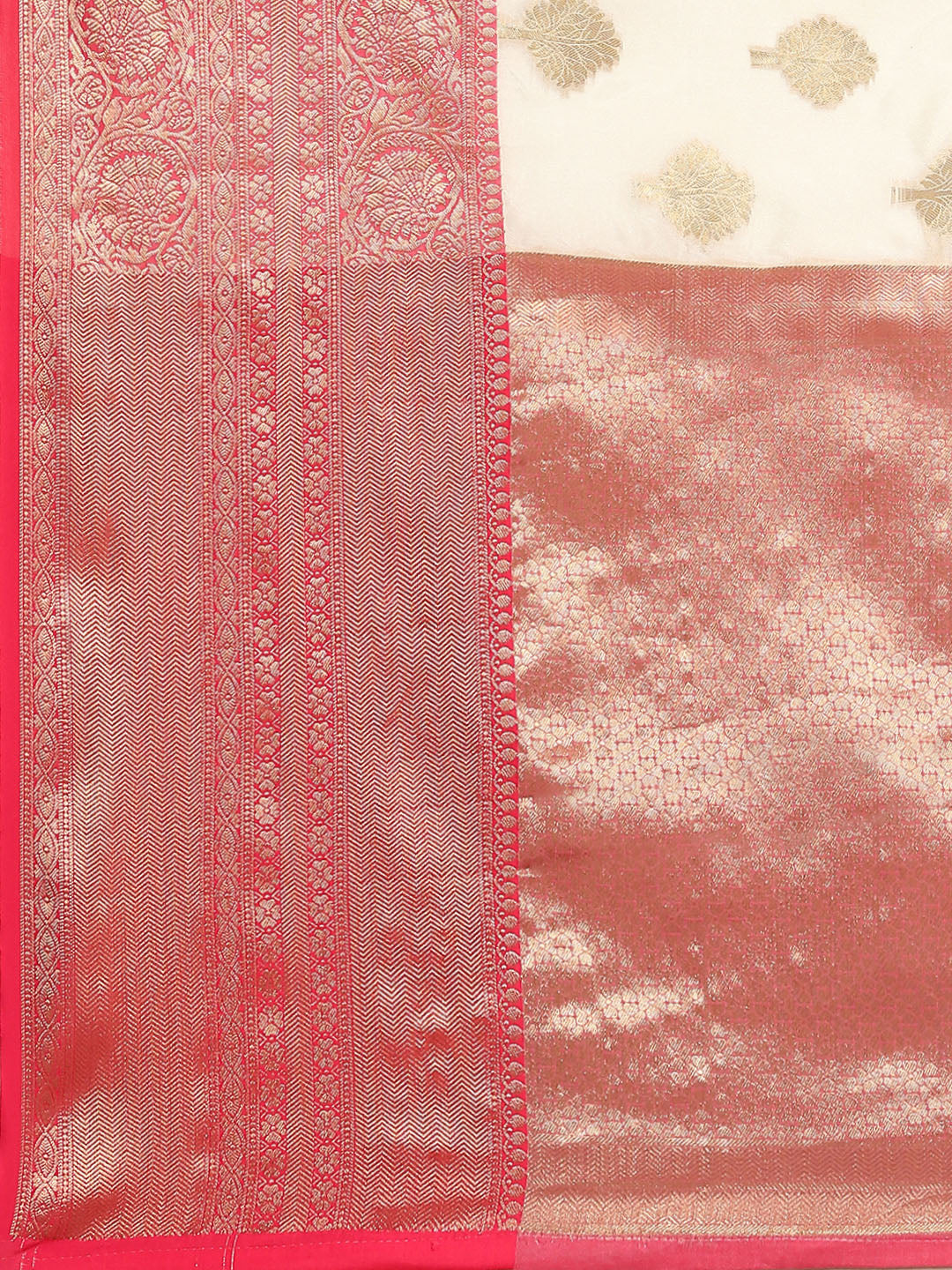 White Silk Blend Woven Zari Design Floral Saree with Unstitched Blouse - Hiral Fashion | Swadesiicart