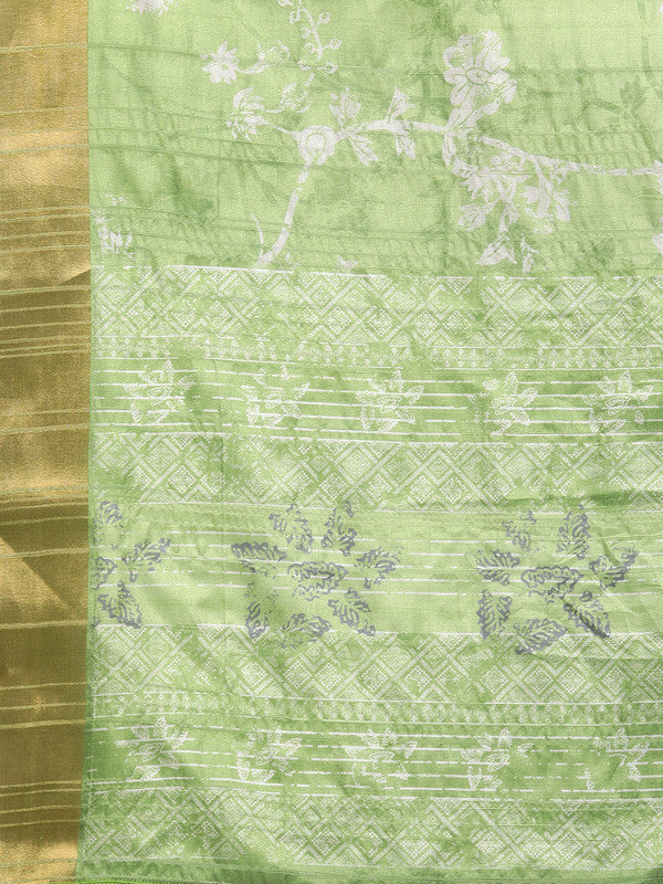 Green Silk Blend Digital Print Floral Saree with Unstitched Blouse - Hiral Fashion | Swadesiicart