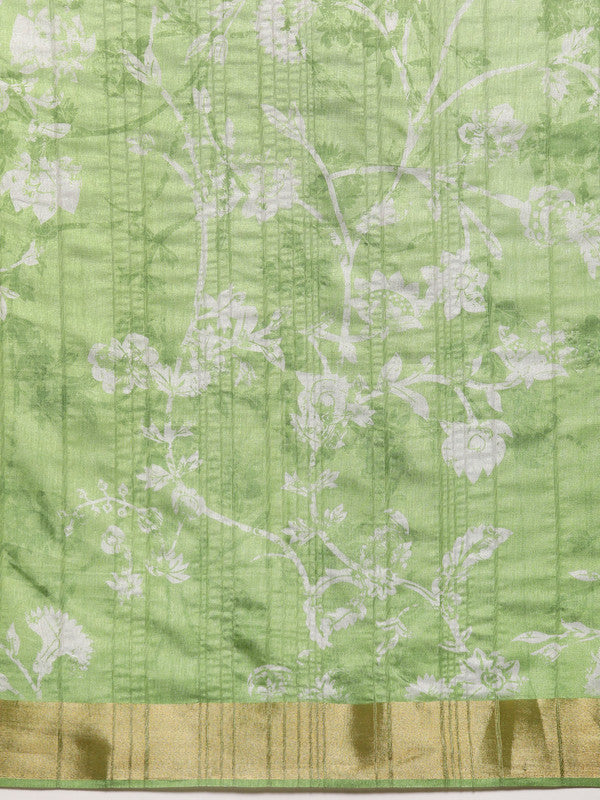 Green Silk Blend Digital Print Floral Saree with Unstitched Blouse - Hiral Fashion | Swadesiicart