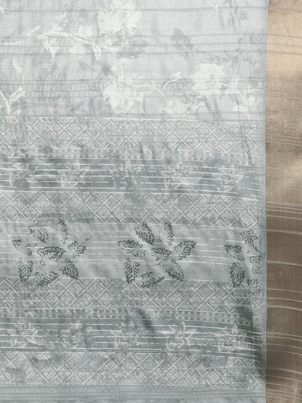 Gray Silk Blend Digital Print Floral Saree with Unstitched Blouse - Hiral Fashion | Swadesiicart