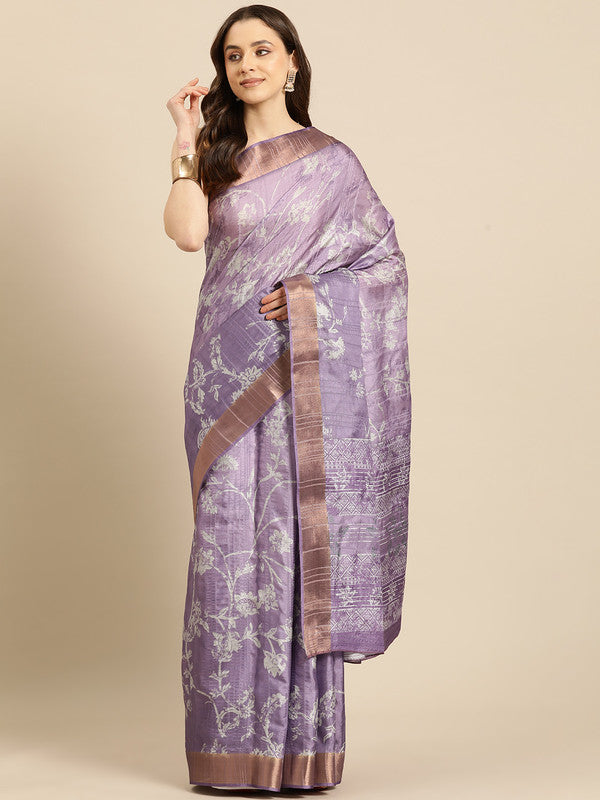 Lavender Silk Blend Digital Print Floral Saree with Unstitched Blouse - Hiral Fashion | Swadesiicart