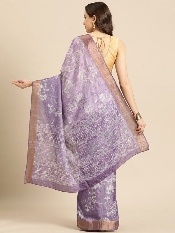 Lavender Silk Blend Digital Print Floral Saree with Unstitched Blouse - Hiral Fashion | Swadesiicart