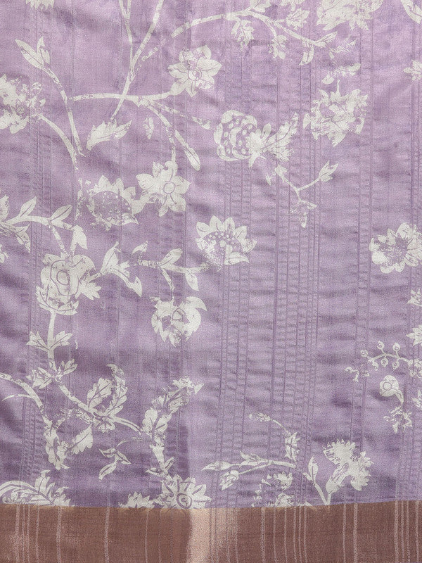 Lavender Silk Blend Digital Print Floral Saree with Unstitched Blouse - Hiral Fashion | Swadesiicart