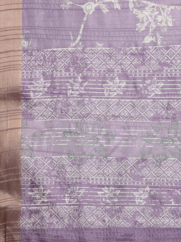 Lavender Silk Blend Digital Print Floral Saree with Unstitched Blouse - Hiral Fashion | Swadesiicart