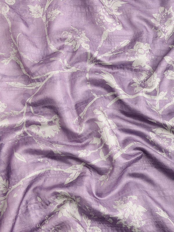 Lavender Silk Blend Digital Print Floral Saree with Unstitched Blouse - Hiral Fashion | Swadesiicart