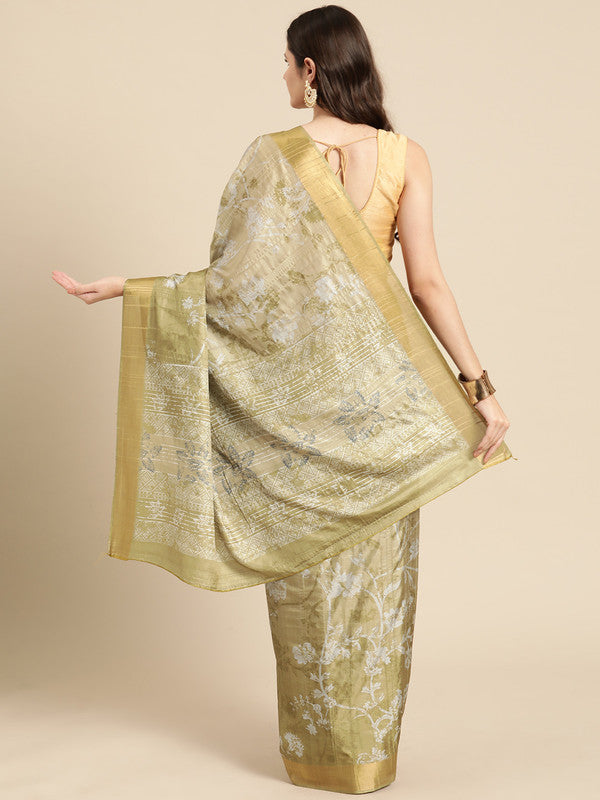 Olive Silk Blend Digital Print Floral Saree with Unstitched Blouse - Hiral Fashion | Swadesiicart