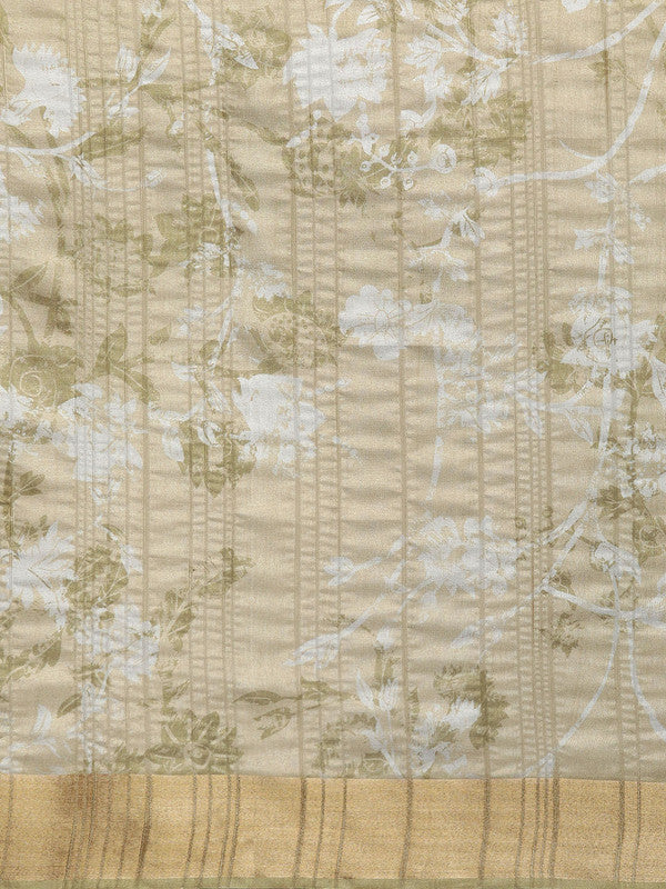 Olive Silk Blend Digital Print Floral Saree with Unstitched Blouse - Hiral Fashion | Swadesiicart